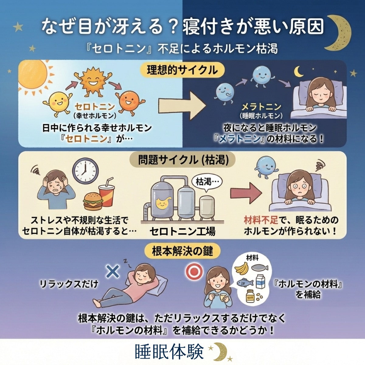 セロトニン不足による睡眠ホルモンの枯渇
