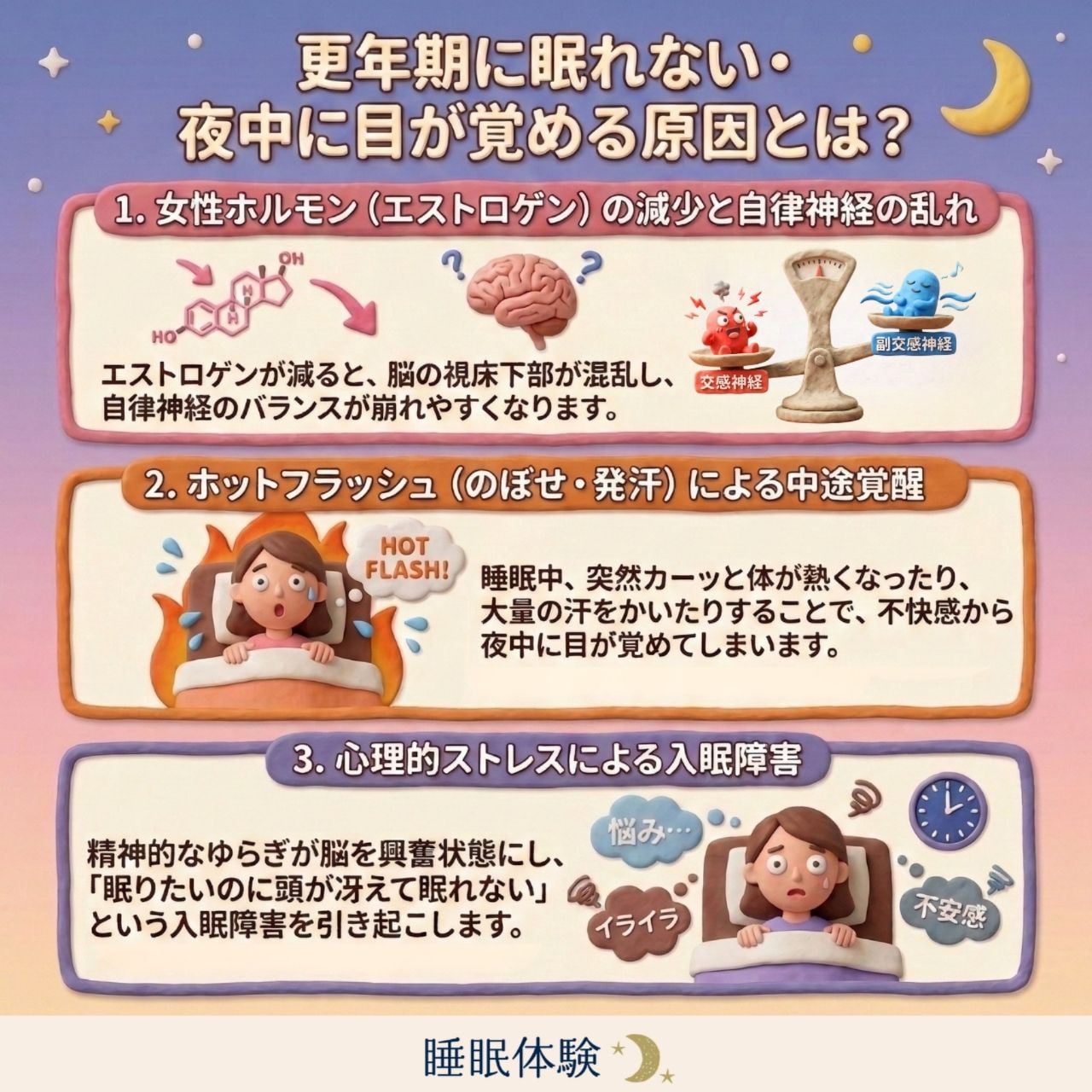 更年期に眠れない・夜中に目が覚める原因とは？