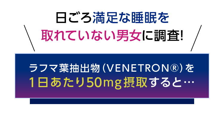 日ごろ満足な睡眠を取れていない男女に調査！ラフマ葉抽出物（VENETRON®︎）を1日あたり50mg摂取すると…